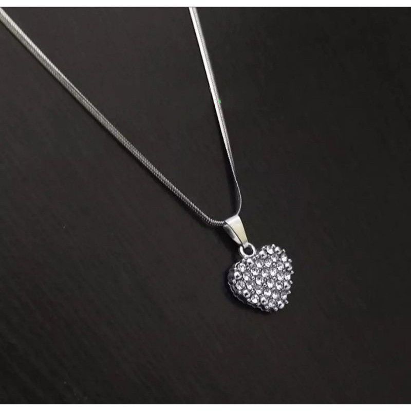 KALUNG TITANIUM LIONTIN WANITA MODEL MITIARA HATI STAINLEES STEEL