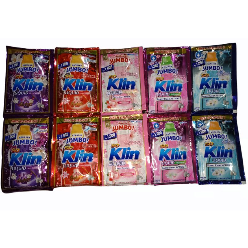 Soklin Liquid Deterjen Sachet Renteng 1000 Jumbo Isi 6pc Sachet / So Klin Sachet 48ml Renceng