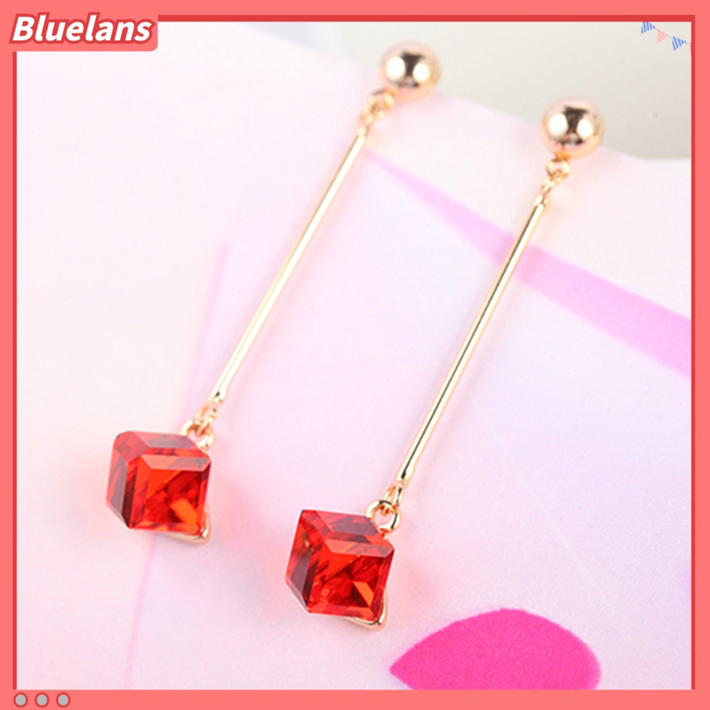 Bluelans 1 Pasang Anting Panjang Menjuntai Aksen Berlian Imitasi Untuk Wanita