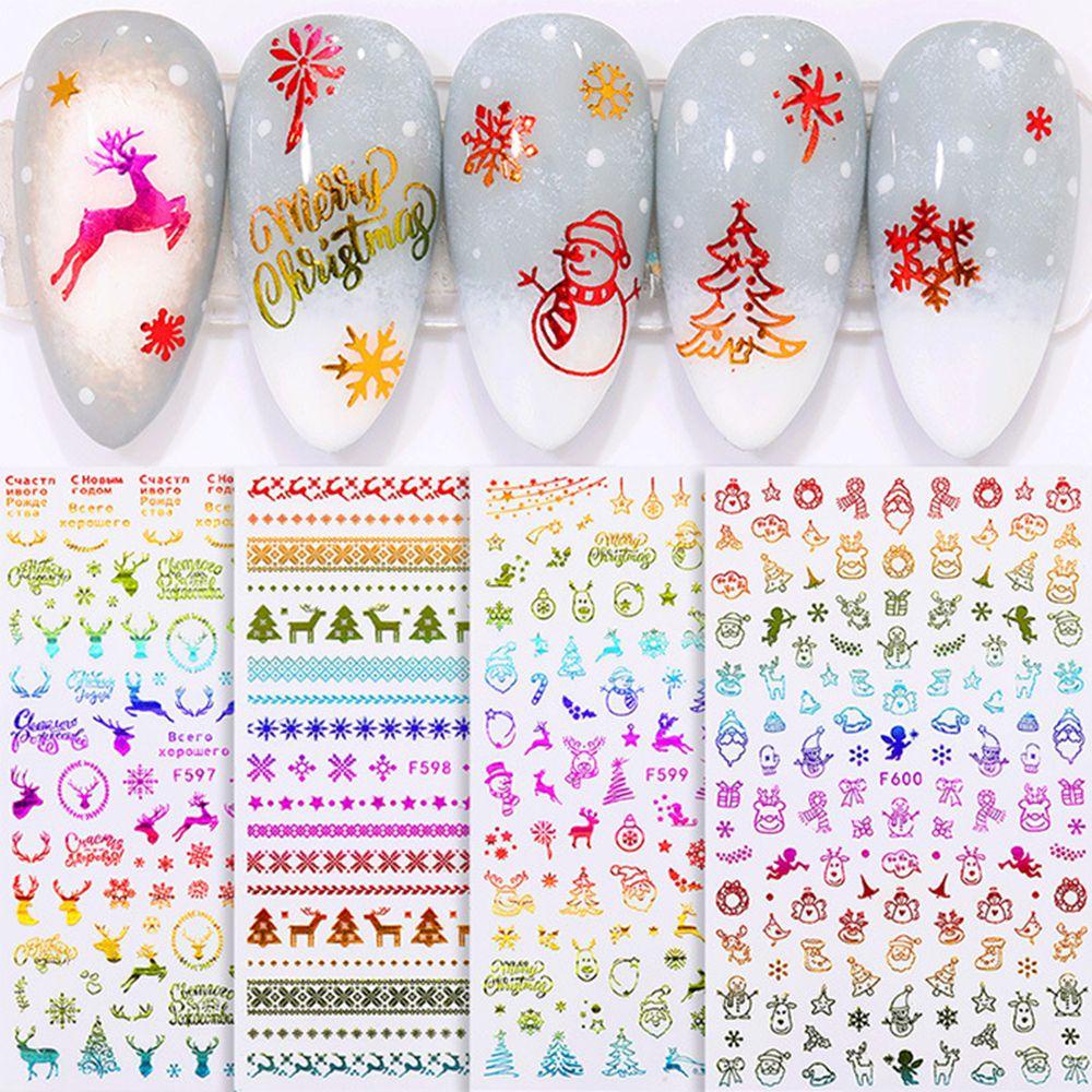 Populer Stiker Kuku Nail Art Dekorasi Maple Leaf Xmas Trees Perekat Manicure