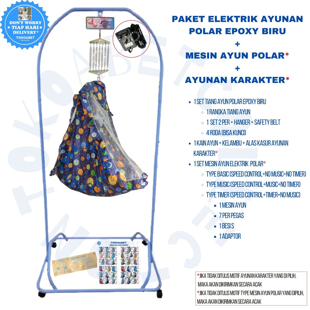 Paket Tiang Ayunan Karakter Elektrik Portable POLAR BASIC MUSIC TIMER Tiang Cat EPOXY Biru TOKOABET