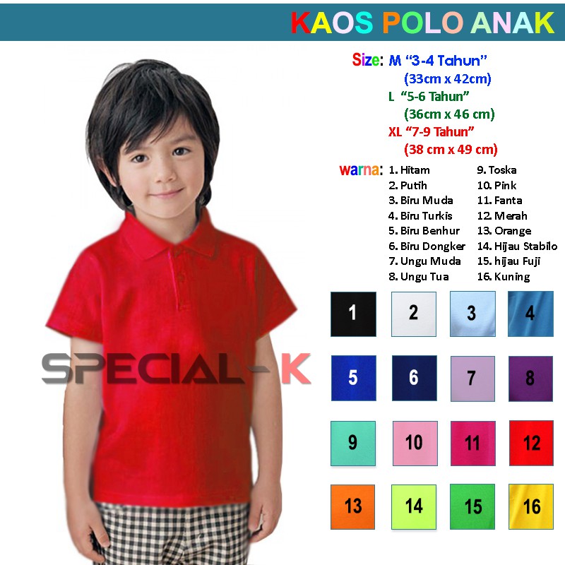 Kaos Kerah Anak/ Kaos Polo Shirt anak / Polos bahan pique PE