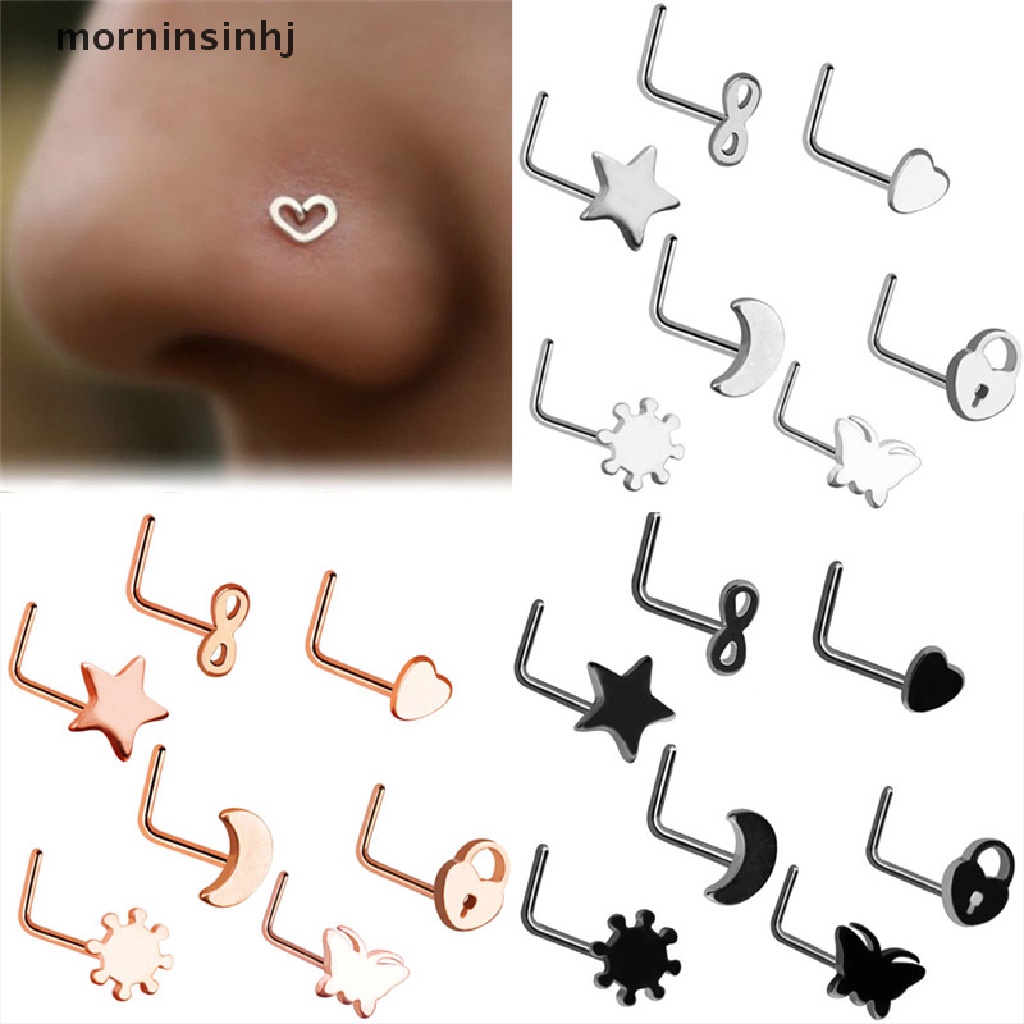 Mornin 7pcs Anting Tindik Hidungtubuh Bahan Surgical Steel Desain Bintanghati Untuk Wanita