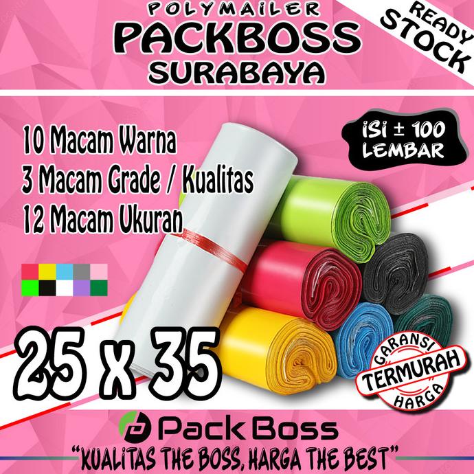 

POLYMAILER PACKBOSS 25X35 ISI 100 *READY SURABAYA * HARGA TERMURAH*