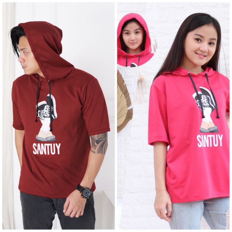 SWEATER HOODIE SANTUY/HOODIE WANITA DAN PRIA/UNISEX/HOODIE LENGAN PENDEK