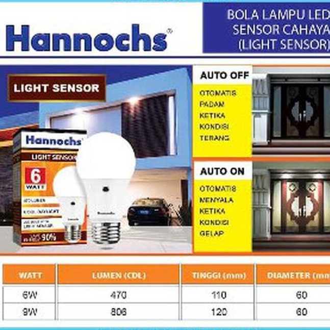 Light Sensor LED Bulb 9W / Hannochs Lampu Sensor Cahaya 9W