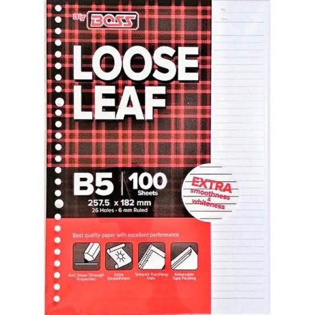 

Kertas File / Organizer / Agenda Loose Leaf Bergaris Big Boss B5 isi 100 lembar