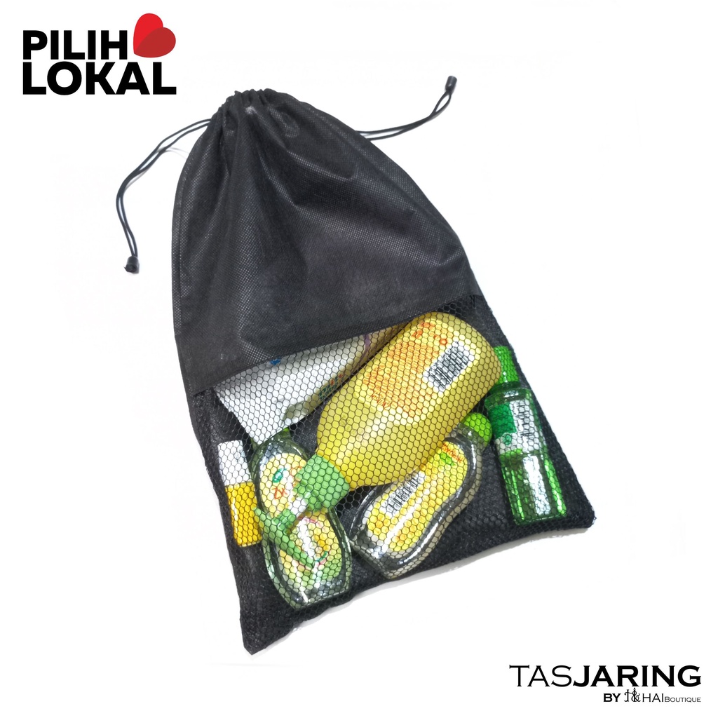 Tas Jaring Serut Murah Polos - Pouch Bag Pria Wanita Bahan Jaring Tas Handuk Pouch Alat Mandi Hitam Serbaguna Organizer - Tas Jala - Tas Sepatu - Tas Makeup - Tas Sandal - Tas Jaring Sandal Gunung - Tas Accesories Murah - Net Foam - Pouch Jaring Premium