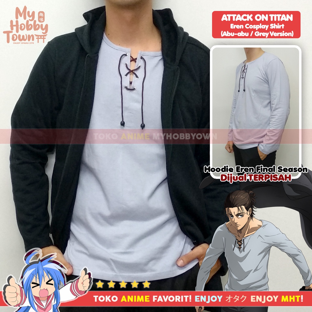 Jaket Hoodie AOT Attack On Titan Eren Yeager Final Season Abu Gray Yaegerist SET Kaos Cosplay MyHobbyTown