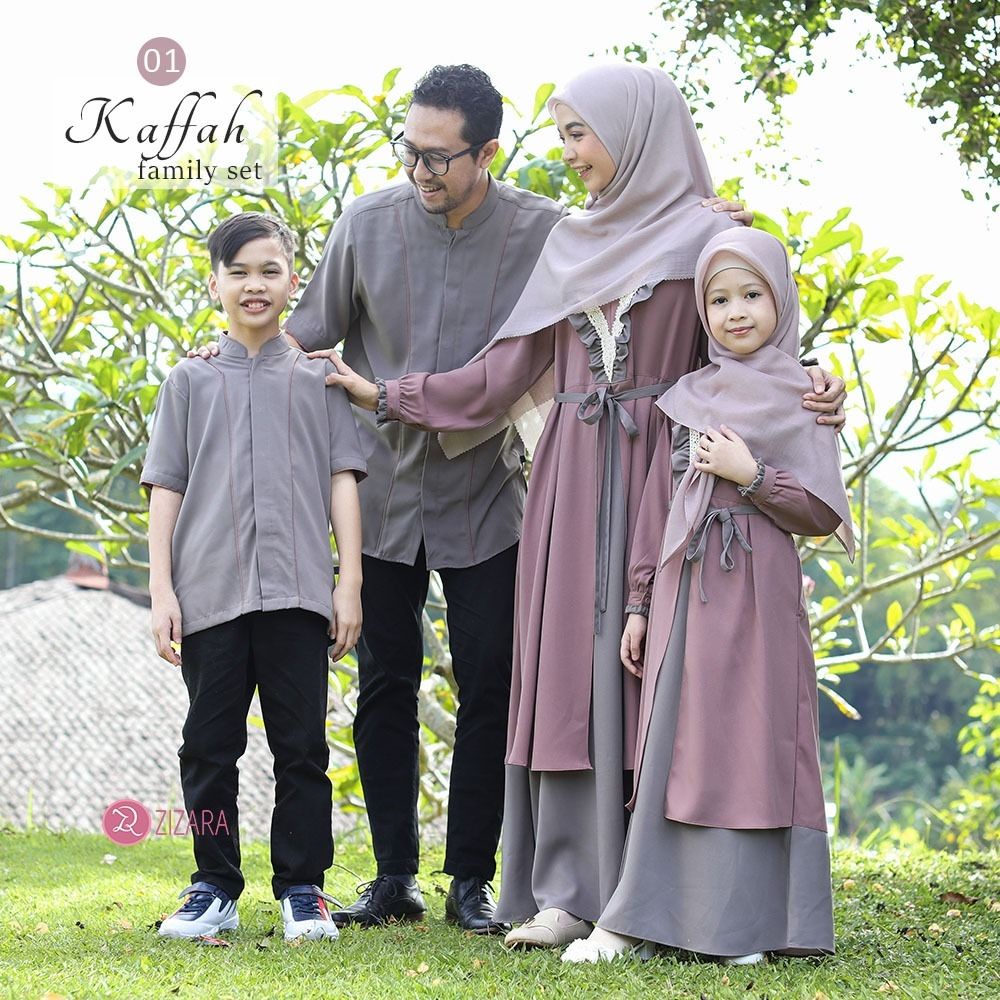 Kaffah Family Set by Zizara Baju Keluarga Hari Raya Idul Fitri Polos Twotone Sarimbit Lebaran 2022 T
