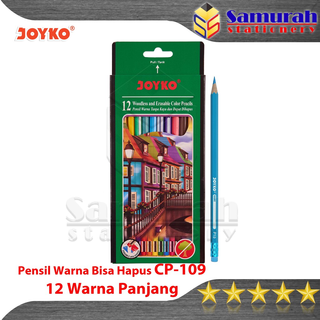 

Pensil Warna Joyko CP 109 12 Warna Panjang Bisa Hapus / Color Pencil Erasable CP-109 12 colors CP109