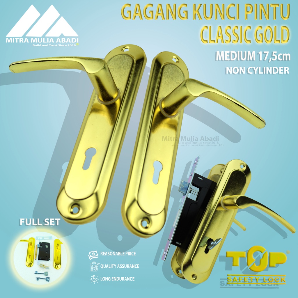 Gagang Kunci Pintu/ Kunci Full Set Medium Classic GOLD 17cm