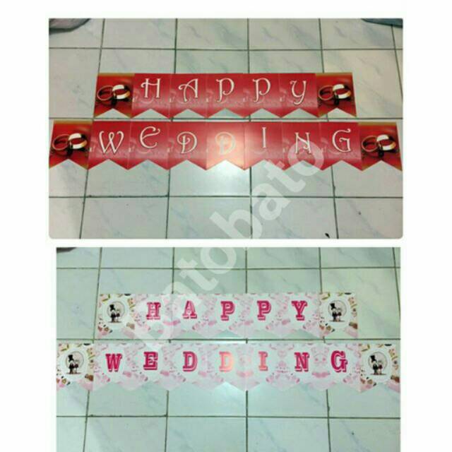 Banner Happy Wedding - Banner Pernikahan - Banner Nikah - Bendera Wedding