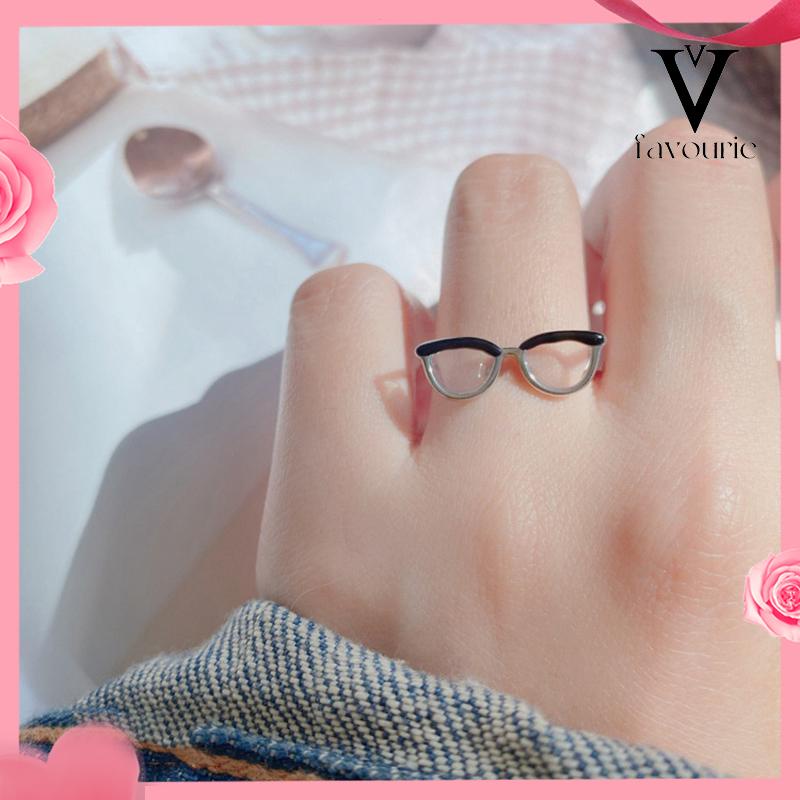 [COD]Cincin Model Terbuka Desain Kacamata Enamel Adjustable Untuk Wanita-FA