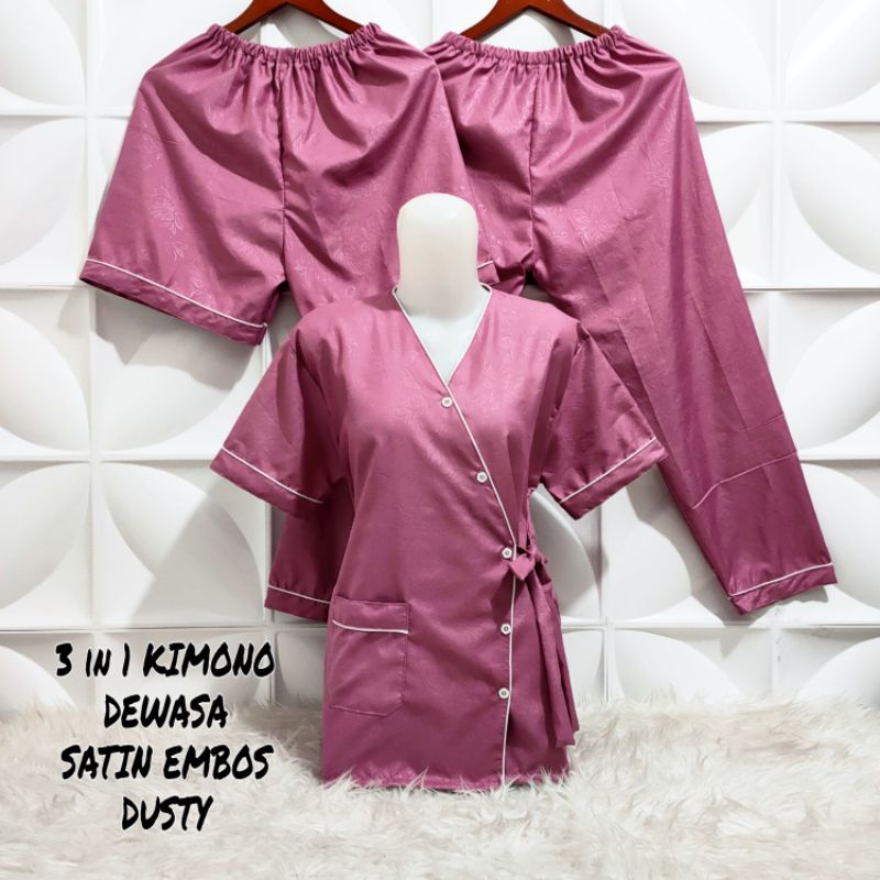 Piyama Kimono 3 in 1 satin embos fit to XL