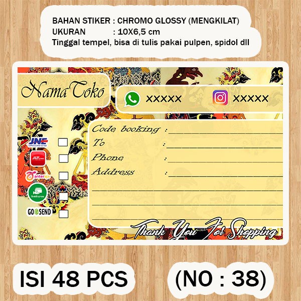 

STIKER PENGIRIMAN Shipping label ( /pack isi 48pcs no.38 )