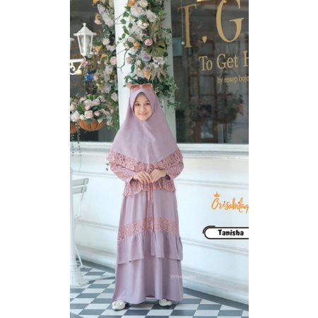 Gamis Anak Bahan Brokat 3in1 Gamis Jilbab dan Outer