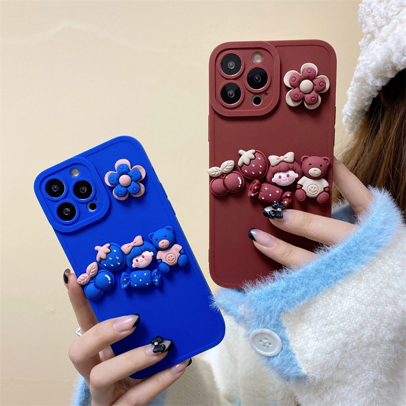 Soft Case Silikon Motif Beruang 3D Warna Permen Untuk Iphone 7 8 PLUS X XR XS 11 12 13 MINI PRO MAX SE2 SE3