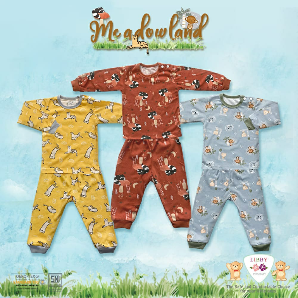 Libby Stelan Oblong Baju Panjang &amp; Celana Panjang Meadow Land Series (Satu Set Isi 3Pcs)