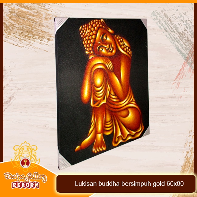 Lukisan Buddha bersimpuh gold 60 X 80