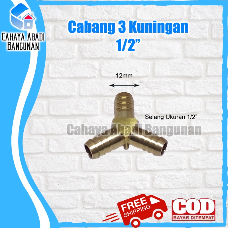 Cabang 3 Kuningan Sambungan Selang 1/2&quot; Inch Y bisa untuk Selang Gas