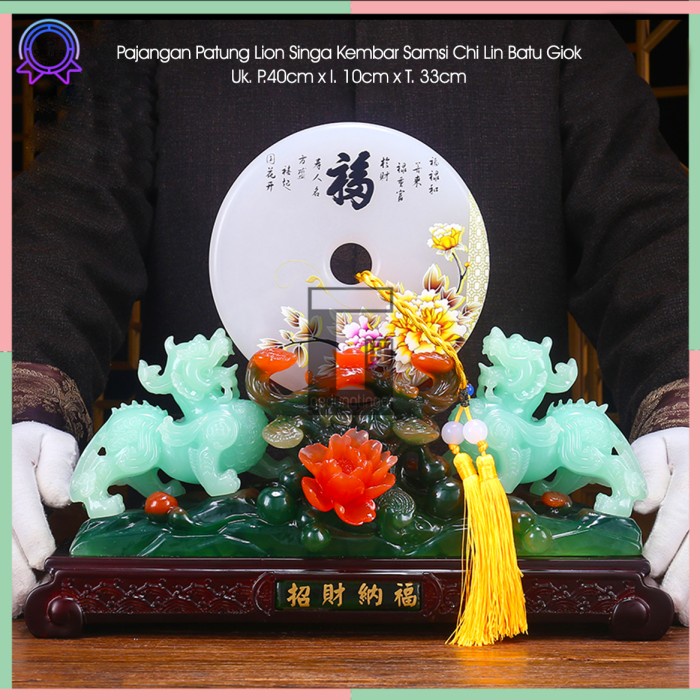 Pajangan Patung Hiasan Hadiah Kado Imlek Singa Lion Langit Sky Kembar Samsi Batu Giok Chi Qi Lin Cillin Chilin Cilin Kilin Qillin Hoki 1 Pasang Sepasang Set Lucky Luck Fengshui Penjaga Rumah Pembawa Rejeki Ukuran Size Small Kecil Medium Sedang Besar Big