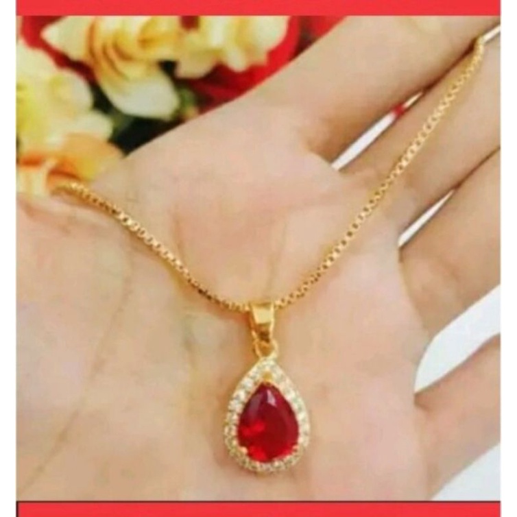 kalung free liontin batu merah rosegold fashion wanita titanium original anti luntur