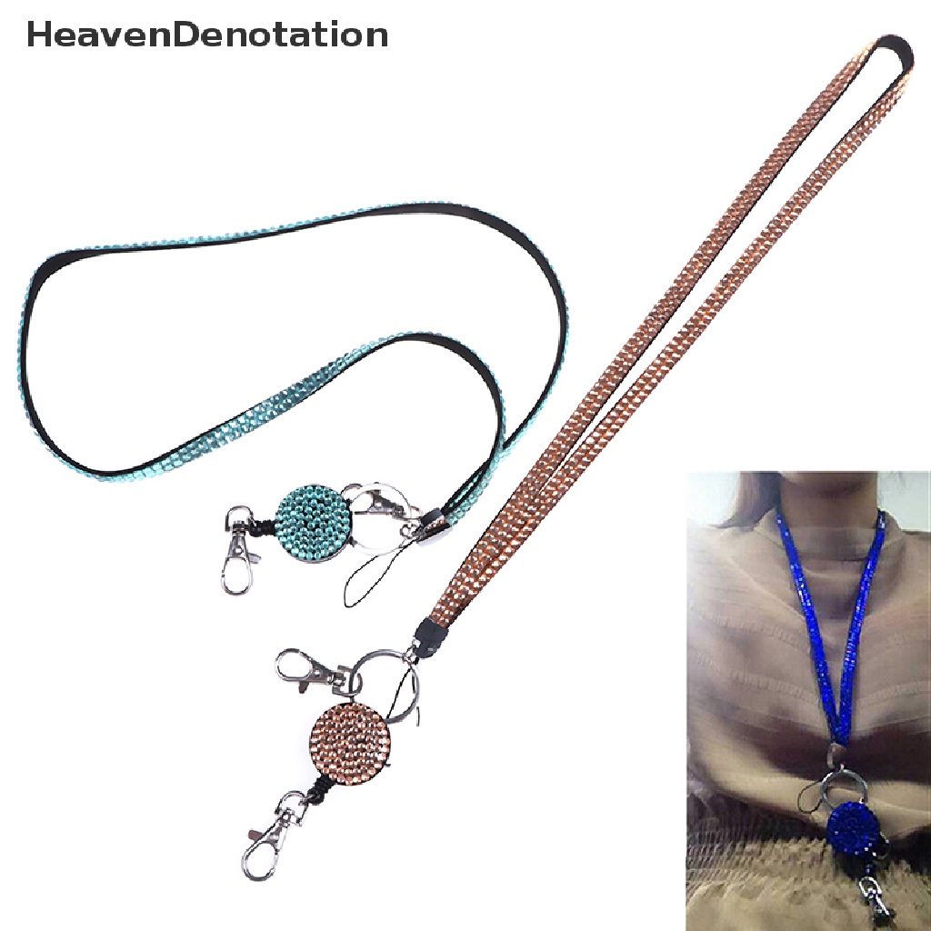 [HeavenDenotation] Neck lanyard retractable badge reel crystal rhinestone phone key hang rope