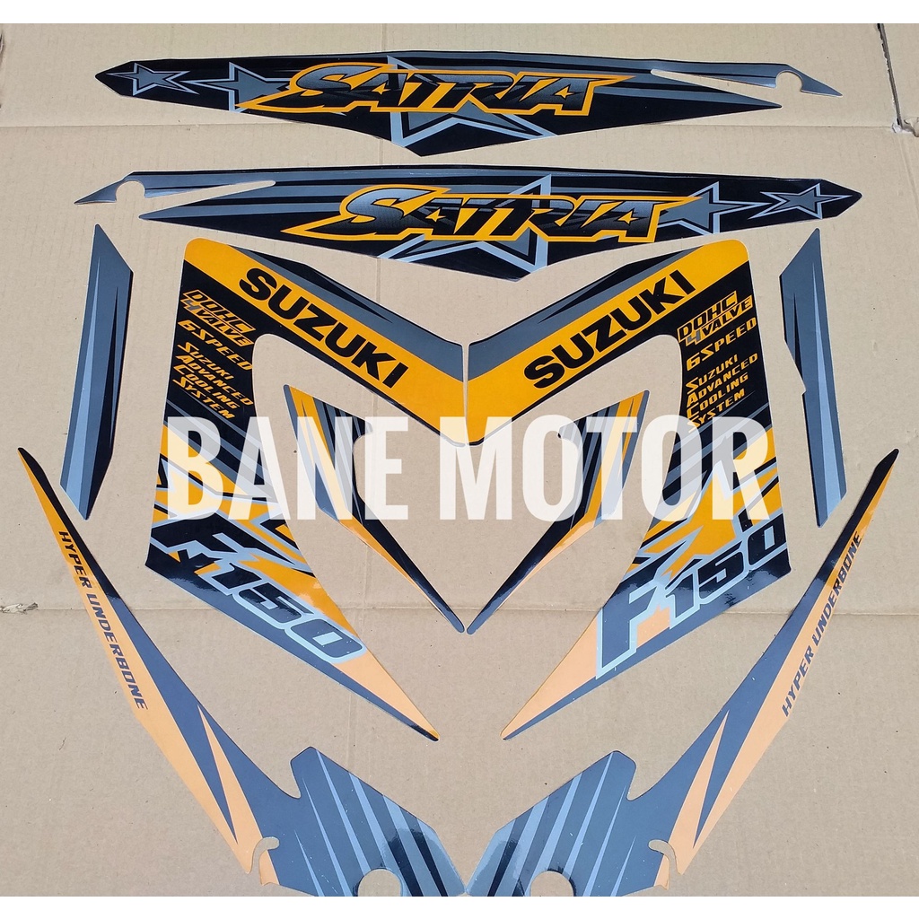 stiker motor Satria F 150 2014 - striping Satria FU facelift hitam gold