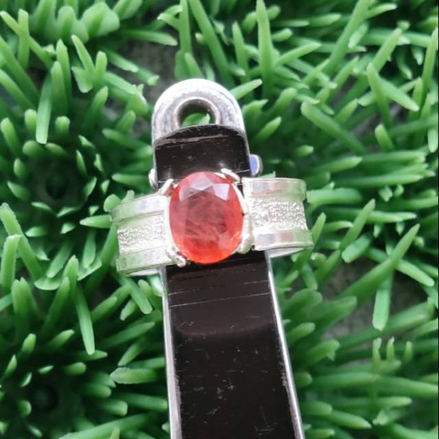 Cincin Batu Orange Safir Asli Natural perak murni