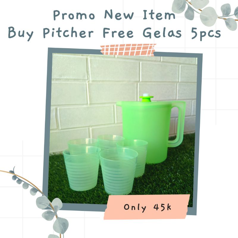 Pitcher Teko Minuman Warna Hijau free Gelas Plastik