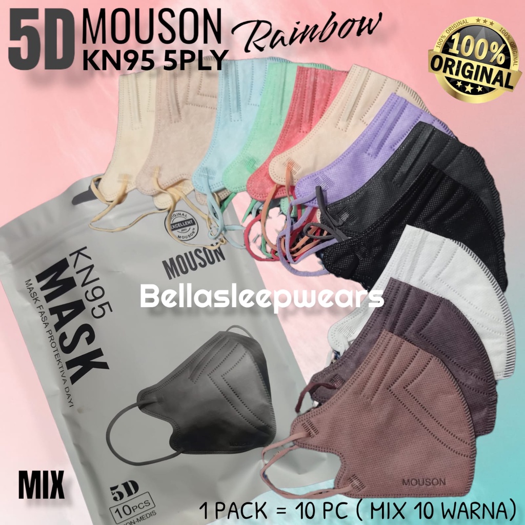 RAINBOW MIX KN95 PRO 5D MOUSON 5PLY -  MASKER KN95 PRO KOREA MOUSON ORIGINAL RAINBOW GRADATION GRADASI MIX