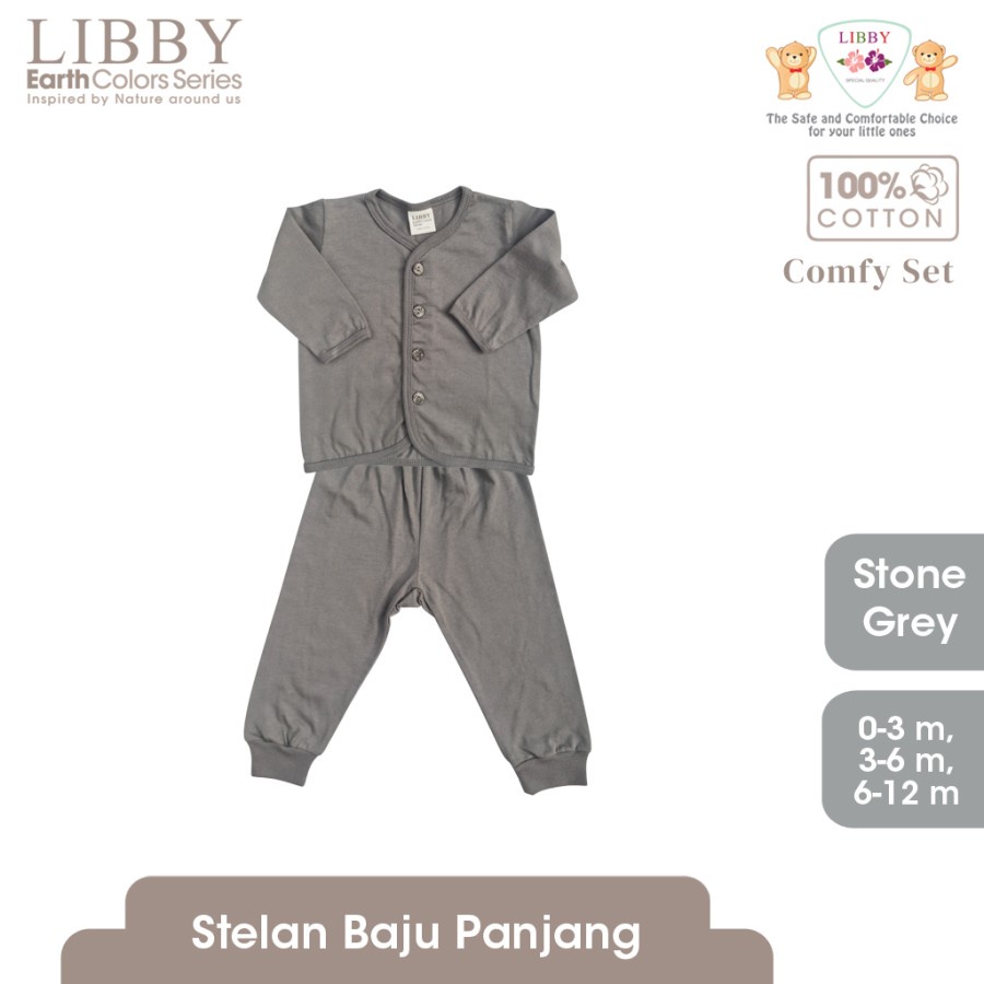 Makassar! Setelan Panjang Earth Comfy Set Libby Baby Kancing Depan 0-6 Months