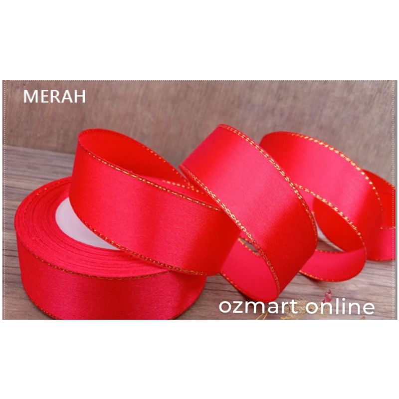 

1 roll Pita satin saten list emas merah 1 inchi 2,5cm 25 yard