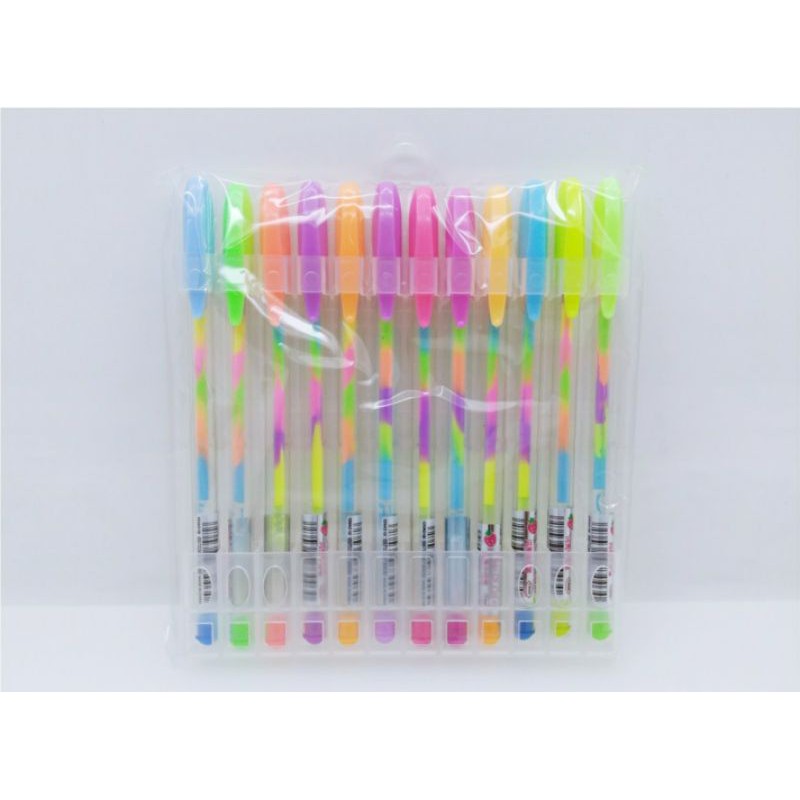(12pc) pen gel PELANGI highlighter/pen gel warna/pulpen gel fancy/bolpen lucu PELANGI RAINBOW-POLOS