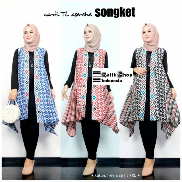 Cardi TL Aserehe Songket Tenun Batik Toraja Kardigan Modern Vest Casual Kerja Outerwear Cardi Luaran