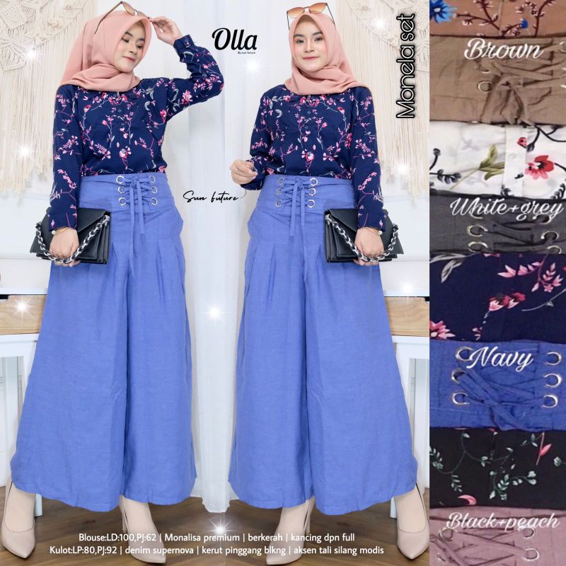 Monela Set By OLLA | Setelan Wanita | Setelan Atasan Blouse Tunik Kulot Celana Panjang Wanita Muslim