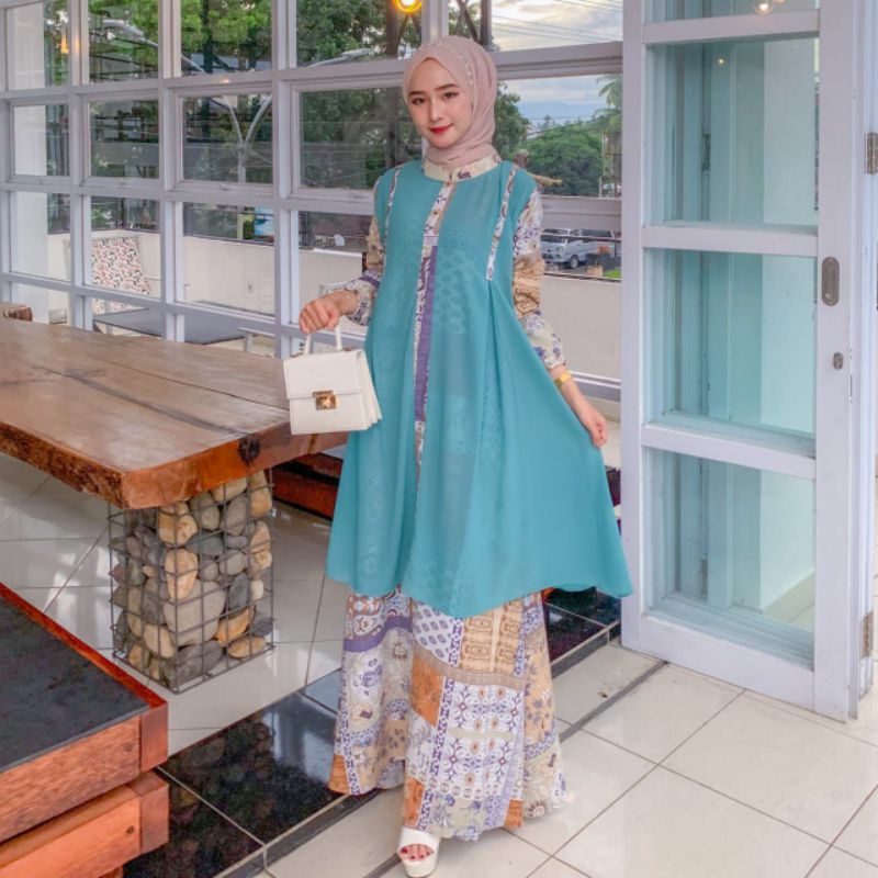 Gamis Mewah Roseprint Mix Ceruty Terbaru // Baju Gamis Rompi // Model Baju Gamis Wanita Kasual