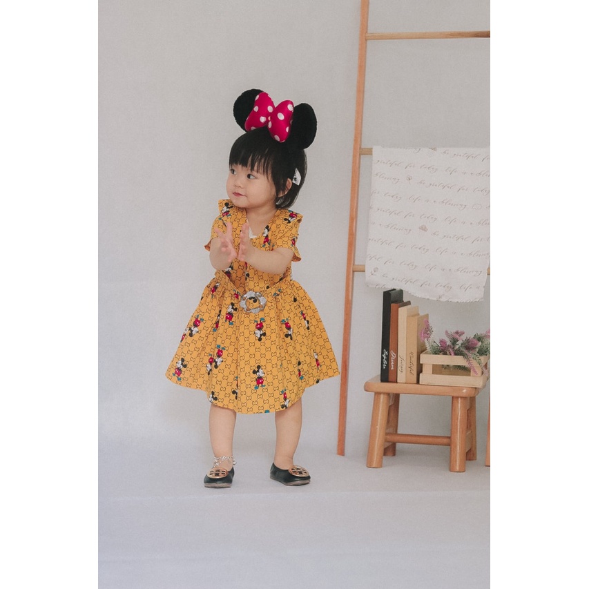 Promo !! Dress anak perempuan lucu - LS dress minnie brown cute import uk 4-6th (Kuning dan coklat)