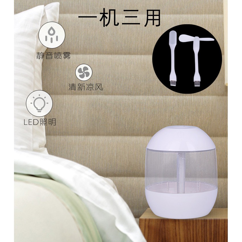 Humidifier Diffuser Aromaterapi 700ml + Lampu LED + Kipas Mini - H013