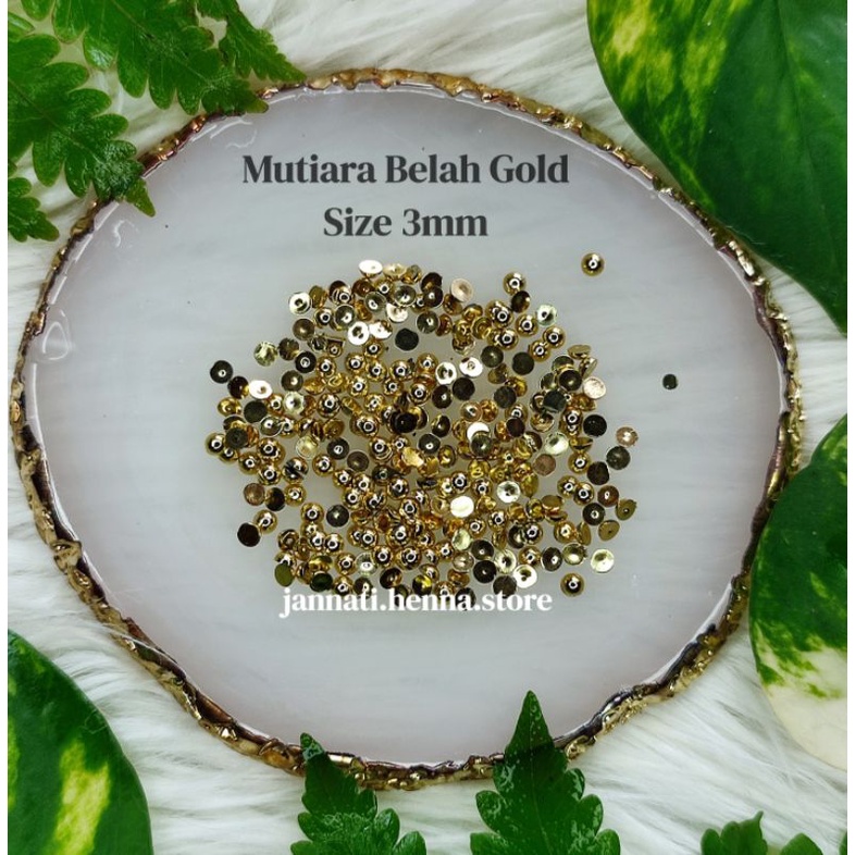 MUTIARA BELAH  GOLD size 3mm AKSESORIS HENNA NAIL ART HALF PEARL MANIK-MANIK HENNA ART