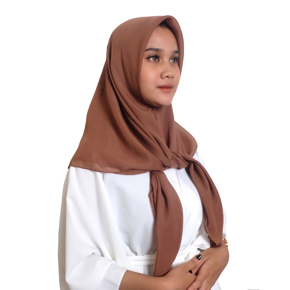 Maula Hijab - Kerudung Segi Empat Bella Square Jilbab Segiempat Paris Polos Premium-Brown