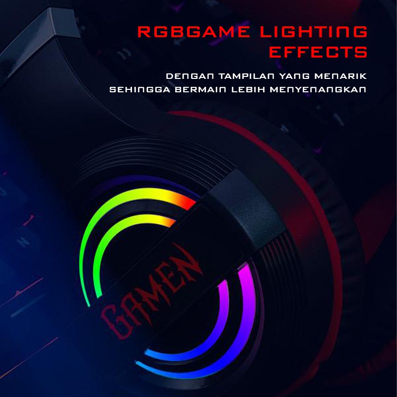 GAMEN GH1100 PRO Gaming Headset With 7 LED Color Breathing Lighting Effect Black Original garansi