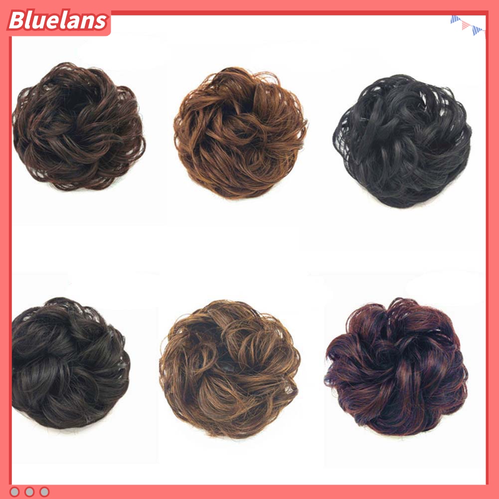 Bluelans Wig / Rambut Palsu Sambung Elastis Model Bun / Chignon Bergelombang Untuk Wanita