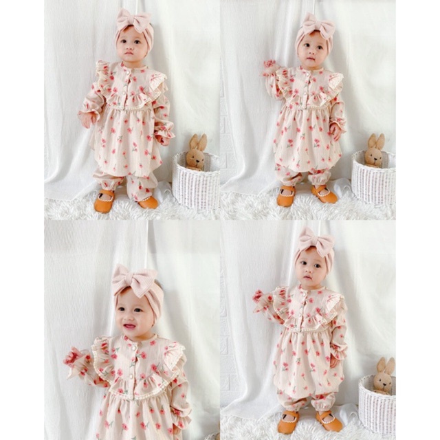 setelan oneset bayi perempuan setelan crinkled rayon anak motif bunga 1-3 tahun KATE JOLLLLY POPPY DIANA CRINKLED ONESET setelan rayon bayi