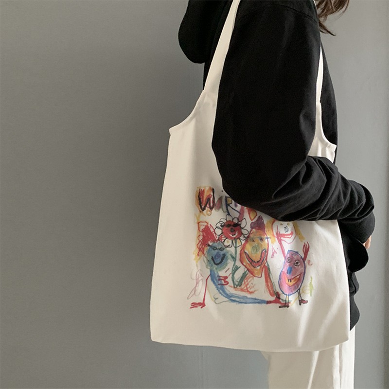 TC-26 tas kanvas canvas wanita import korea jepang bahu shopping bag kids draw