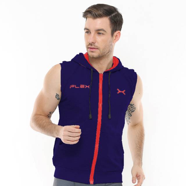 FJS-004DM Jaket sleeveless hoodie sport fitness FLEX dongker merah