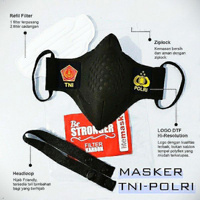 MASKER LIFEMASK TNI POLRI VERSI TOMO V 3 FILTER N 95 KARBON AKTIF PREMIUM