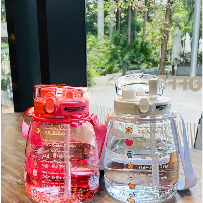 Botol Minum Plastik Besar Dengan Sedotan dan Stiker 3D Lucu 1300ml