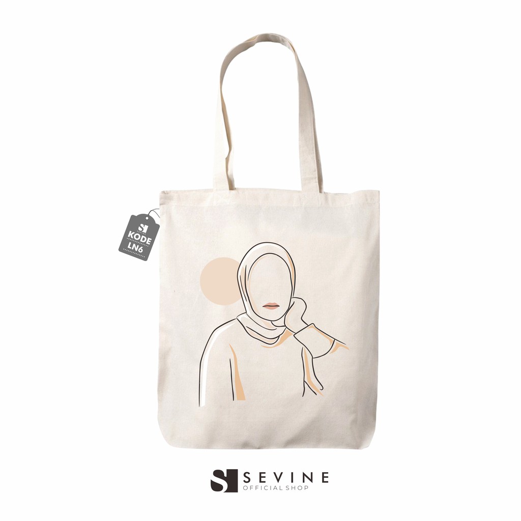 Sevine Tas Totebag Wanita Tote Bag Resleting Nordic Line Art  - LN